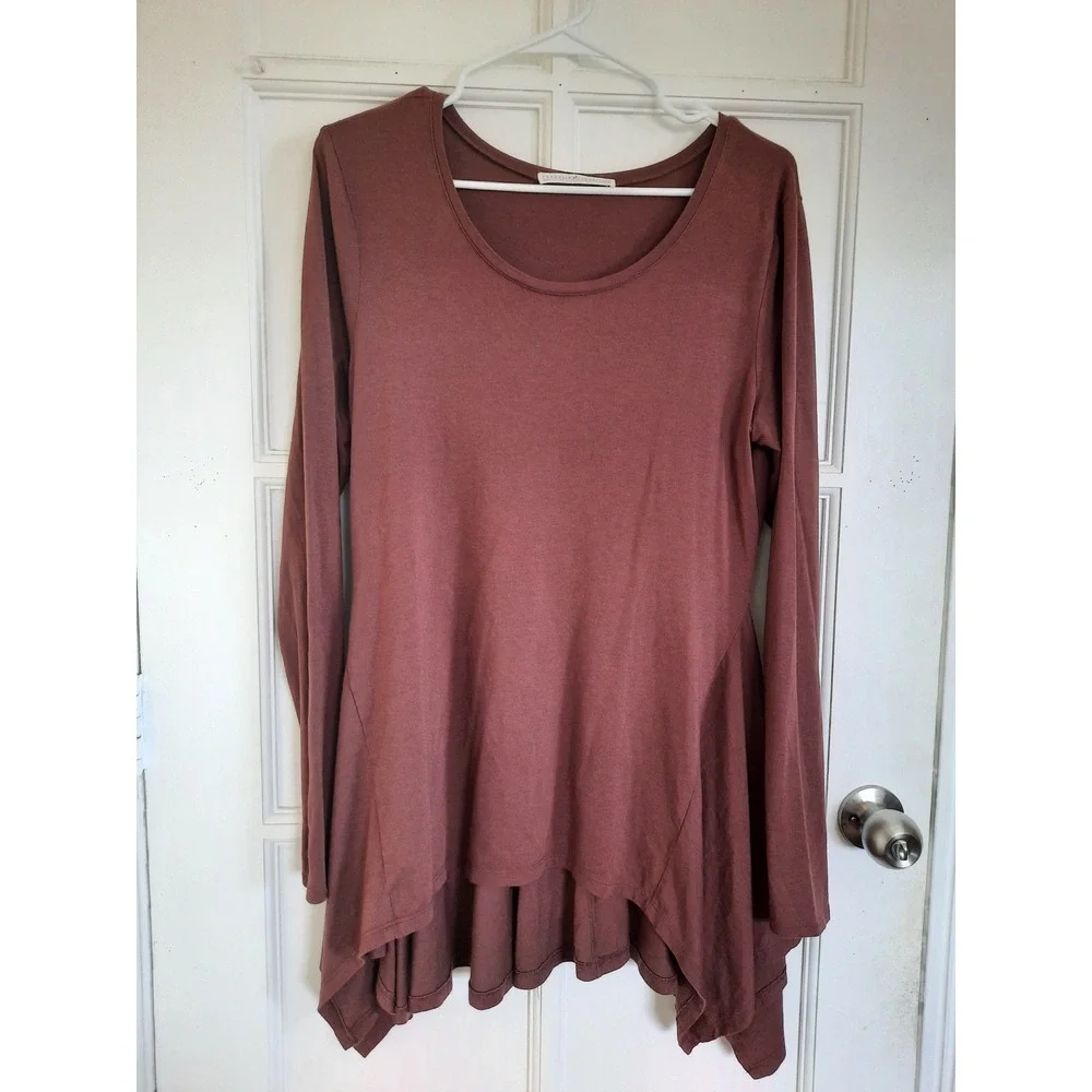 Peruvian Connection Women Large Mini Dress Choco Cotton Modal Pleated Round Neck - Picture 1 of 11